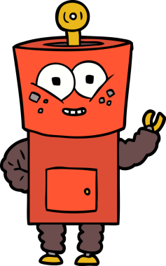 Bir insan tarafından çizilmiş mutlu robot el sallaması.