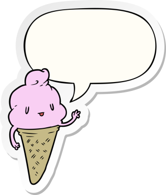 Bir insan tarafından çizilmiş konuşma kabarcığı çıkartmalı tatlı çizgi film dondurması.