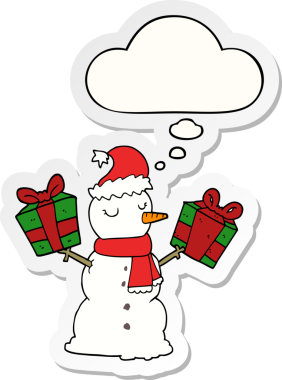 Düşünce baloncuklu kardan adam insan tarafından çizilmiş bir çıkartma.