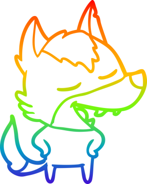 Gökkuşağı gradyan çizgi çizimi bir insan tarafından çizilmiş gülen bir kurt çizgi.