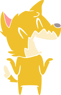 Bir insan tarafından çizilmiş gülen tilki düz renkli çizgi film.