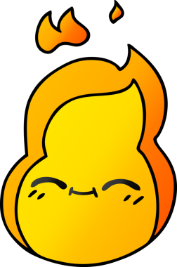 Bir insan tarafından çizilmiş kawaii ateş alevinin gradyan çizimi.