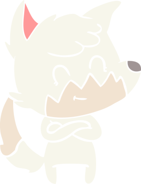 Bir insan tarafından çizilmiş düz renkli çizgi film dost tilkisi.