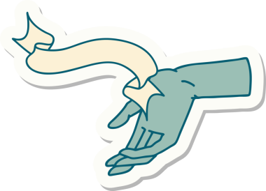 Bir insan tarafından çizilmiş el pankartıyla dövme stili çıkartması