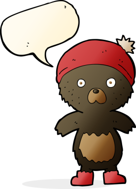 Bir insan tarafından çizilmiş konuşma baloncuklu şirin oyuncak ayı.