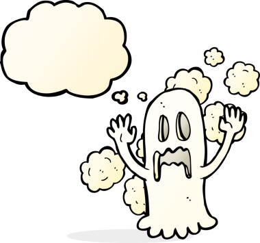 Bir insan tarafından çizilmiş düşünce baloncuklu karikatür hayaleti.