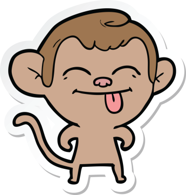 Bir insan tarafından çizilmiş komik bir maymun çıkartması.