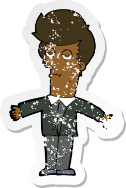 Bir insan tarafından çizilmiş, sıkıntılı bir karikatür çıkartması.