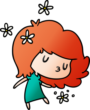 Bir insan tarafından çizilmiş sevimli bir kawai kızının gradyan çizimi.