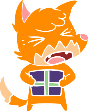 kızgın düz renkli çizgi film tilkisi Noel hediyesi bir insan tarafından çizilmiş.