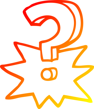 Bir insan tarafından çizilmiş bir çizgi film soru işaretinin sıcak gradyan çizgisi