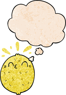 Düşünce baloncuklu şirin çizgi film limonu. Bir insan tarafından çizilmiş grunge desen tarzı.