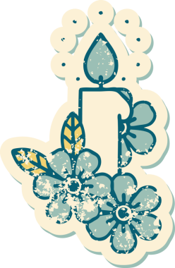 Bir insanın çizdiği mum ve çiçeklerin sembolik dövmeli resmi.