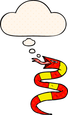 Çizgi roman tarzında düşünce balonu olan çizgi film yılanı insan tarafından çizilmiş.