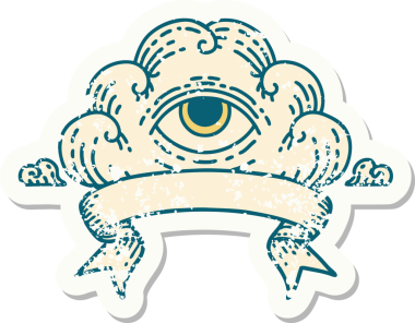 Her şeyi gören bir insan tarafından çizilmiş eski bir çıkartma.