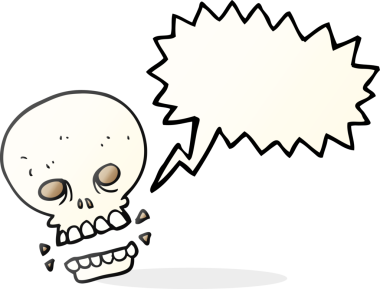 Bir insan tarafından çizilmiş serbest konuşma balonu karikatürü korkunç kafatası