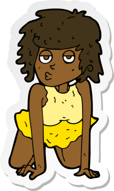 Bir insan tarafından çizilmiş poz veren bir karikatür kadının çıkartması.