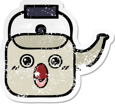 Bir insan tarafından çizilmiş tatlı bir çaydanlığın sıkıntılı çıkartması.