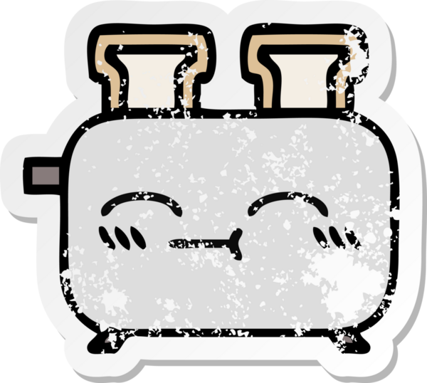 Bir insan tarafından çizilmiş bir ekmek kızartma makinesinin hüzünlü çıkartması.