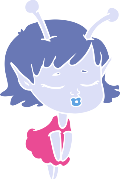 Tatlı uzaylı kız düz renkli çizgi film bir insan tarafından çizilmiş.