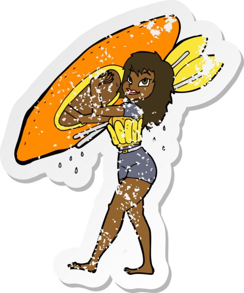 Bir insan tarafından çizilmiş kano taşıyan bir karikatür kadın etiketi.