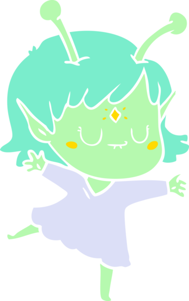 Bir insan tarafından çizilmiş düz renkli uzaylı kız çizgi filmi.