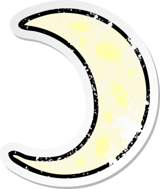 Bir insan tarafından çizilmiş hilal şeklindeki bir ayın çizilmiş karikatürü.