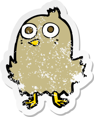 Bir insan tarafından çizilmiş komik bir karikatür kuşunun gerilmiş çıkartması.