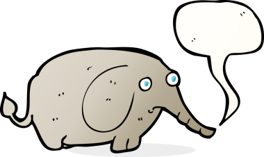 bir insan tarafından çizilmiş konuşma balonu olan üzgün küçük bir fil.