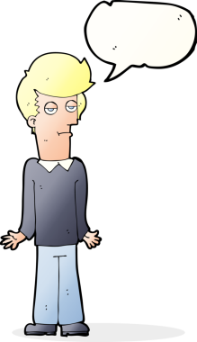 Bir insan tarafından çizilen konuşma baloncuğuyla omuz silken karikatür.