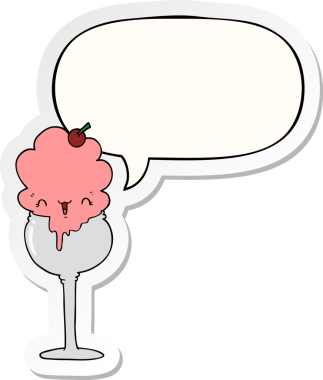 Bir insan tarafından çizilmiş baloncuk çıkartmalı tatlı çizgi film dondurması.