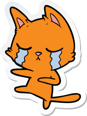 Bir insan tarafından çizilmiş ağlayan bir çizgi film kedisinin çıkartması.