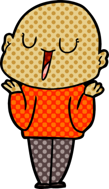 Mutlu çizgi film kel adam bir insan tarafından çizilmiş omuzlarını silkiyor.