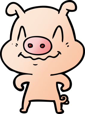 Bir insan tarafından çizilmiş sinirli çizgi film domuzu.