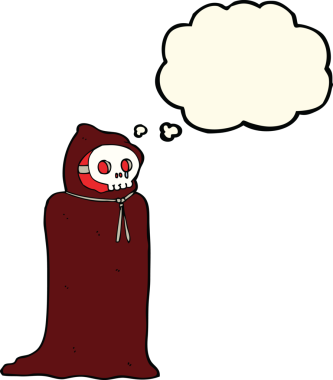 Bir insan tarafından çizilmiş düşünce baloncuklu tuhaf cadılar bayramı kostümü.