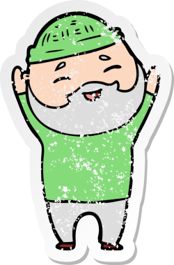 Bir insan tarafından çizilmiş mutlu sakallı bir adamın sıkıntılı çıkartması.