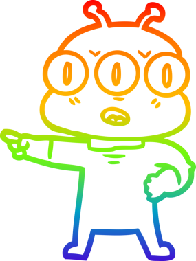 Gökkuşağı gradyan çizgi çizimi Bir insan tarafından çizilmiş üç gözlü uzaylı