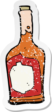 Bir insan tarafından çizilmiş bir şişe romun gerilimli yapıştırması.