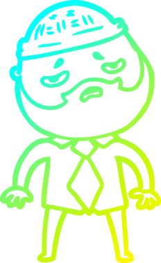 Bir insan tarafından çizilmiş sakallı, endişeli bir çizgi film çizimi.