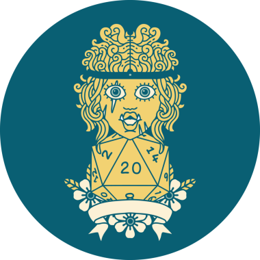 Retro Dövme Biçimi Yarı Ork Barbar Karakteri Bir insan tarafından çizilmiş doğal 20 zar