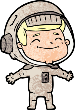 Bir insan tarafından çizilmiş mutlu astronot çizgi filmi.