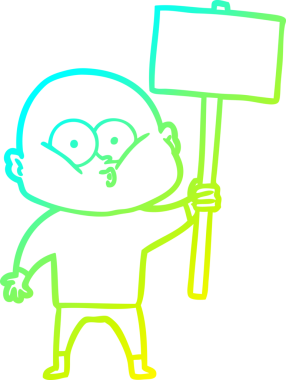 Bir insan tarafından çizilmiş, kel bir adamın soğuk çizgi çizimi.