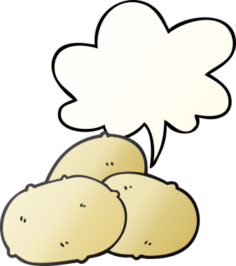 Bir insan tarafından çizilmiş yumuşak eğimli konuşma baloncuklu patatesler.