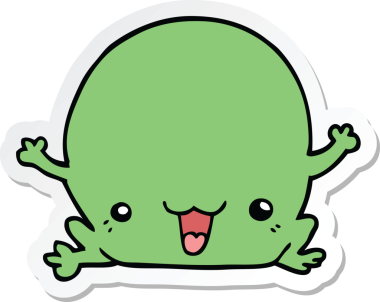 Bir insan tarafından çizilmiş karikatür kurbağasının çıkartması.