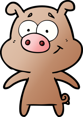 Bir insan tarafından çizilmiş mutlu çizgi film domuzu.