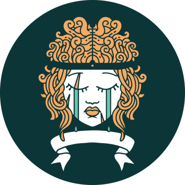 Ağlayan barbar insan sembolü. Bir insan tarafından çizilmiş pankartıyla.