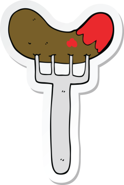 Bir insan tarafından çizilmiş sosis üzerine çizgi film etiketi.