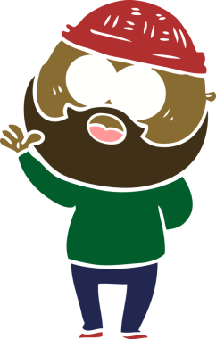 Düz renkli çizgi film sakallı adam bir insan tarafından çizilmiş.