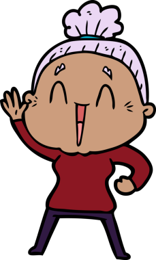 Bir insan tarafından çizilmiş mutlu yaşlı kadın çizgi filmi.