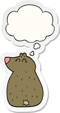 İnsan tarafından çizilmiş bir çıkartma gibi düşünce baloncuğu olan sevimli çizgi film ayısı.